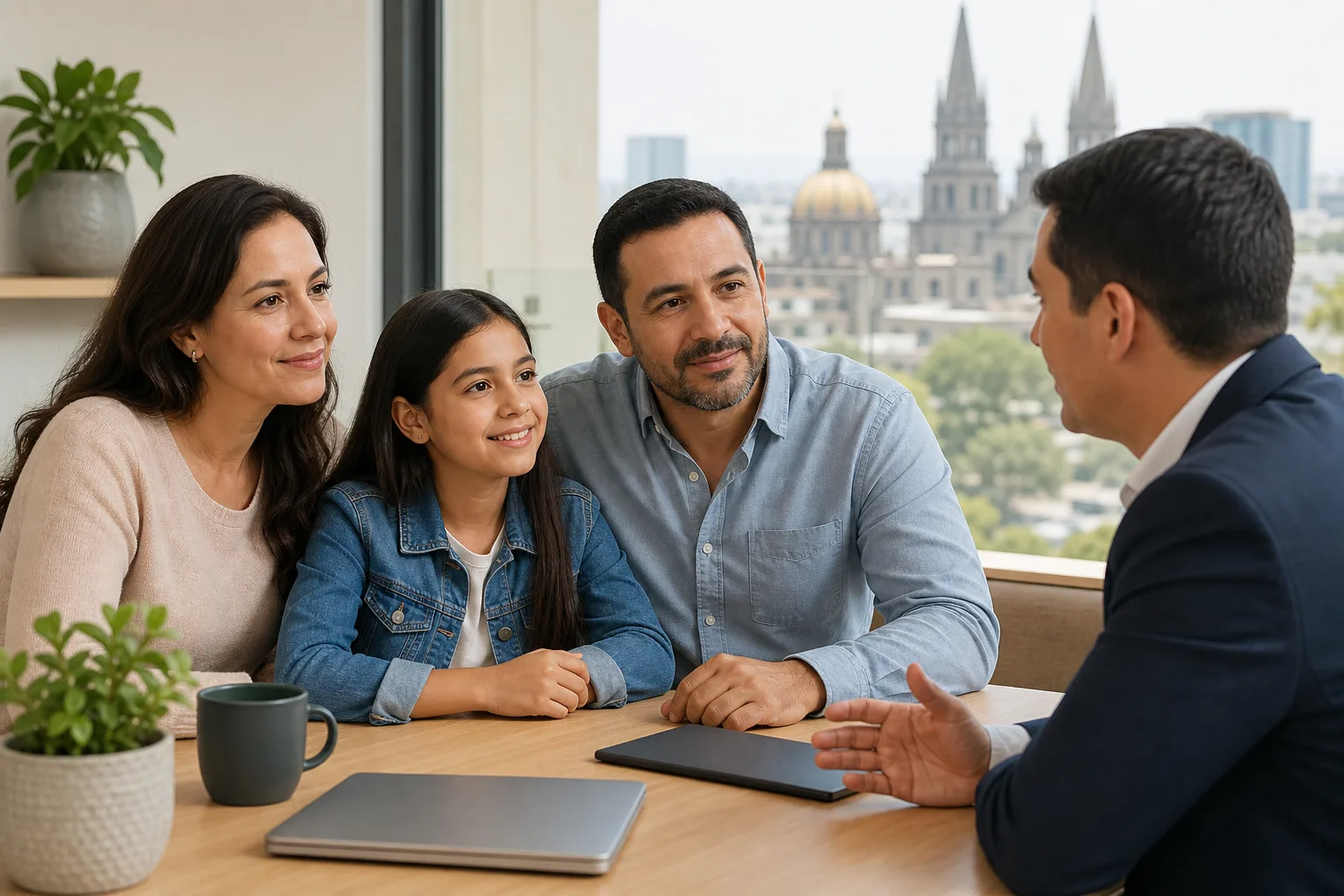 Familia conversando con un asesor sobre opciones de protección